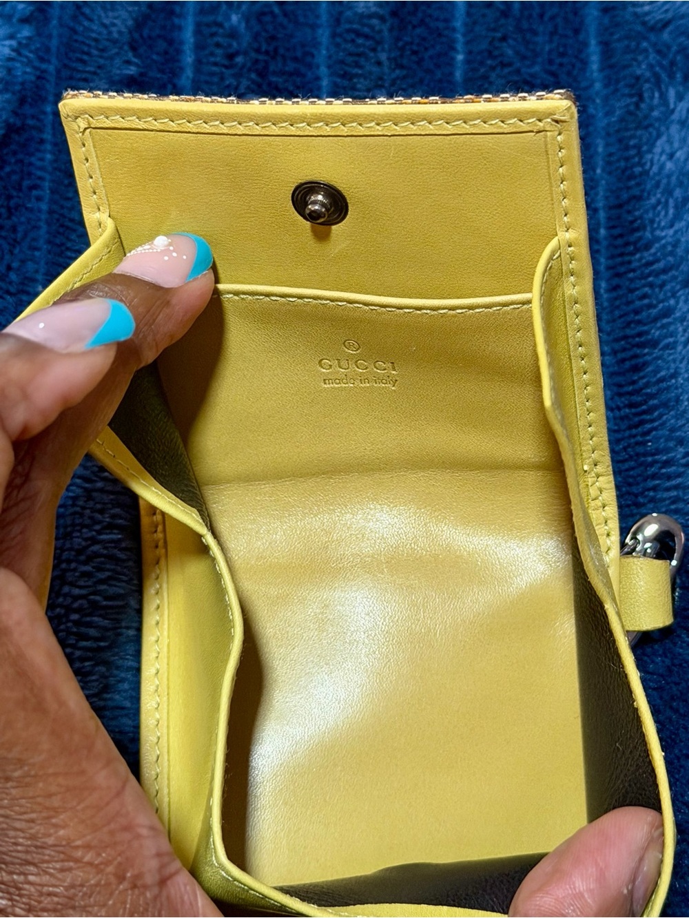 Gucci GG Monogram Canvas & Yellow Leather Key Pouch Coin Case w/ Clip - Picture 3 of 7